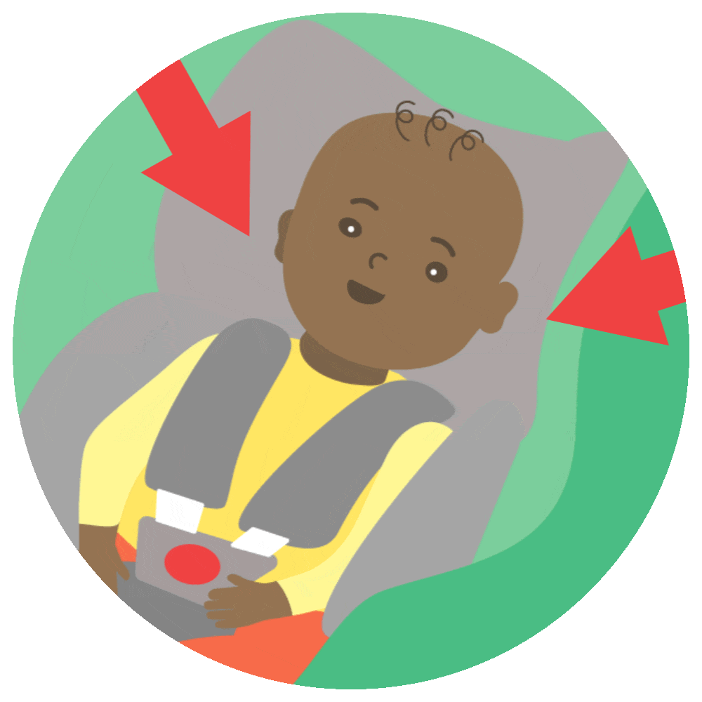 Tekening gordels over schouder baby in autozitje